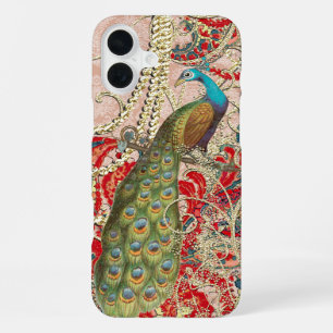 Pink Red Gold Peacock Swirl iPhone 16 Plus Case