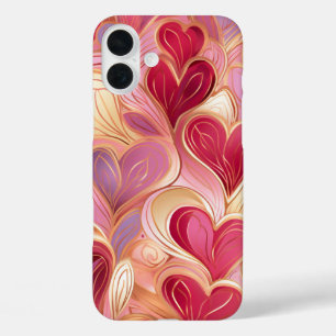 PINK RED GOLD VALENTINE LOVE HEARTS iPhone 16 PLUS CASE