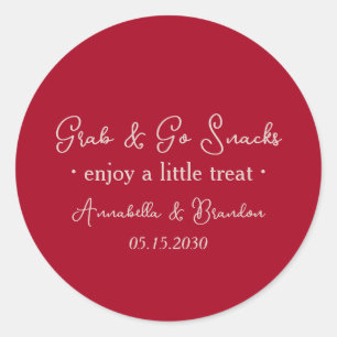 Pink Red Grab & Go Wedding Snack Classic Round Sticker