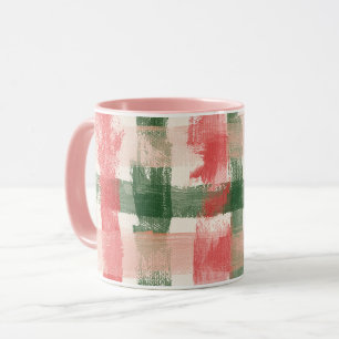 Pink Red Green Plaid White Plaid Stripes Mug