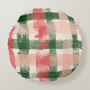 Pink Red Green Plaid White Plaid Stripes Round Cushion