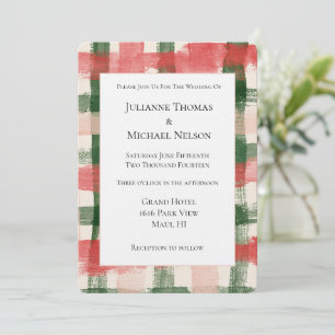Pink Red Green Plaid White Plaid Stripes Wedding Invitation