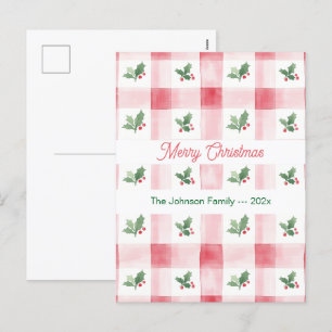 Pink Red Green Retro Christmas Pattern Holiday Postcard