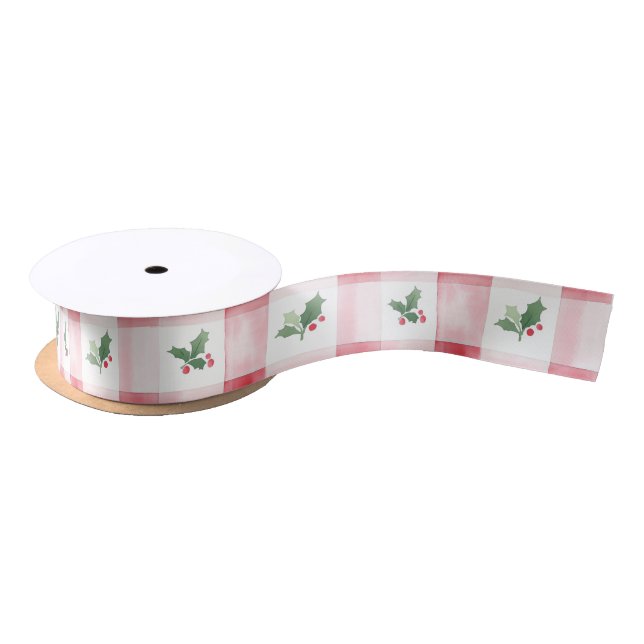 Pink Red Green Retro Pattern Christmas Ribbon Satin Ribbon (Spool)