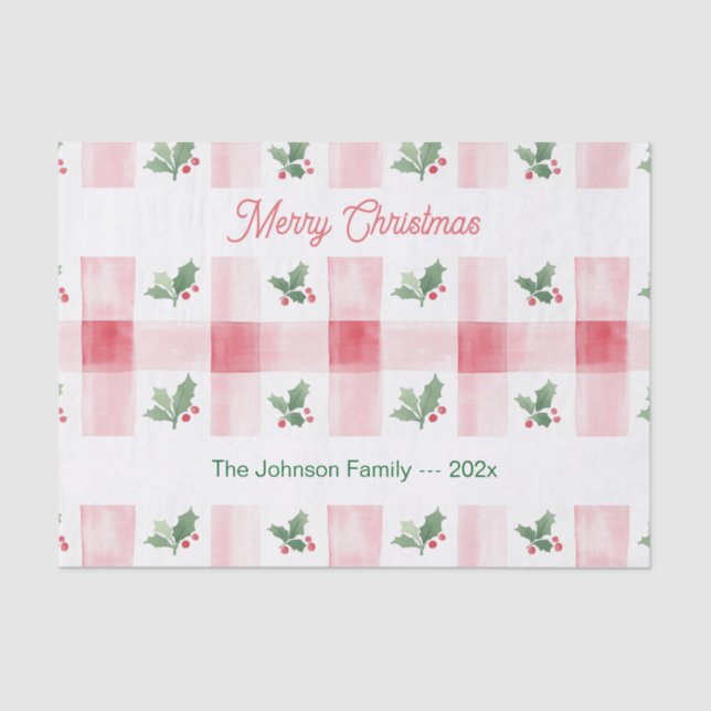 Pink Red Green Retro Personalised Christmas  Tissue Paper (Front)
