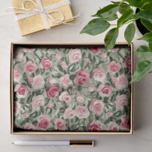 Pink Red Green Roses Floral Bridal Shower Tissue Paper
