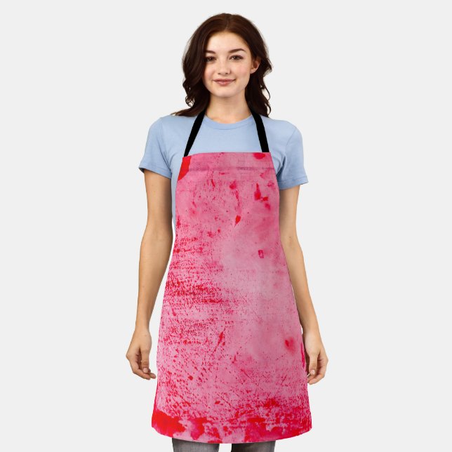 Pink Red Grunge Paint Texture Apron (Worn)