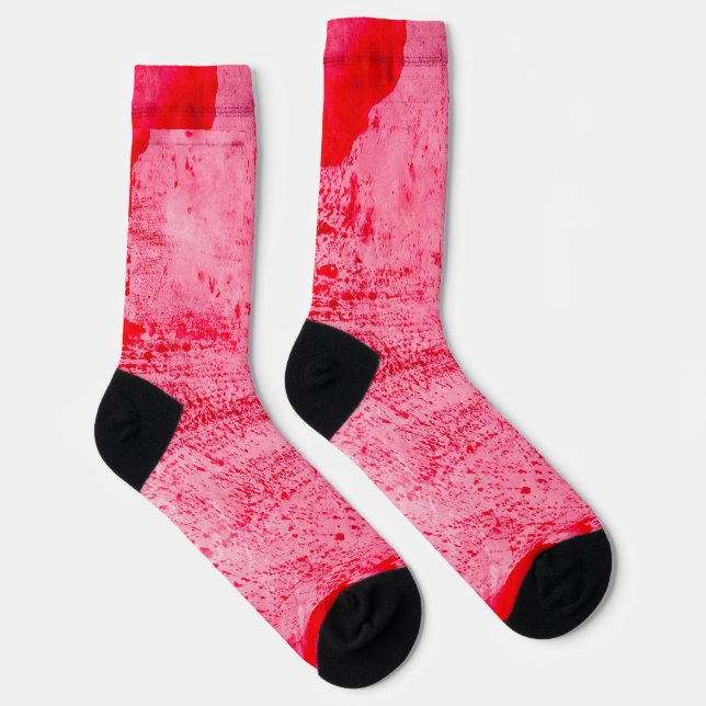 Pink Red Grunge Paint Texture Socks (Right)