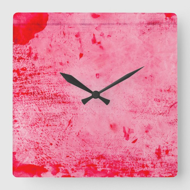 Pink Red Grunge Paint Texture Square Wall Clock (Front)