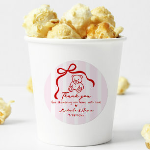 Pink & Red Hand Drawn Doodle Bow Girl Baby Shower Classic Round Sticker