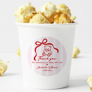 Pink & Red Hand Drawn Doodle Bow Girl Baby Shower Classic Round Sticker