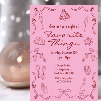 Pink & Red Hand Drawn Doodle Christmas Invitation