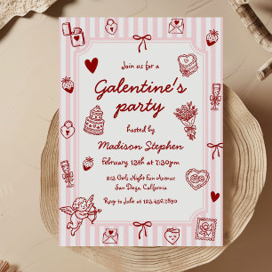 Pink Red Hand Drawn Galentine's Party Invitation