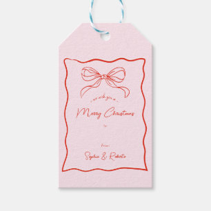 Pink & Red Hand Drawn Retro Bow French Christmas Gift Tags