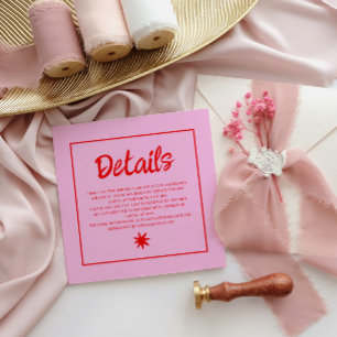 Pink & Red Handwriting Retro Wedding Details Enclosure Card