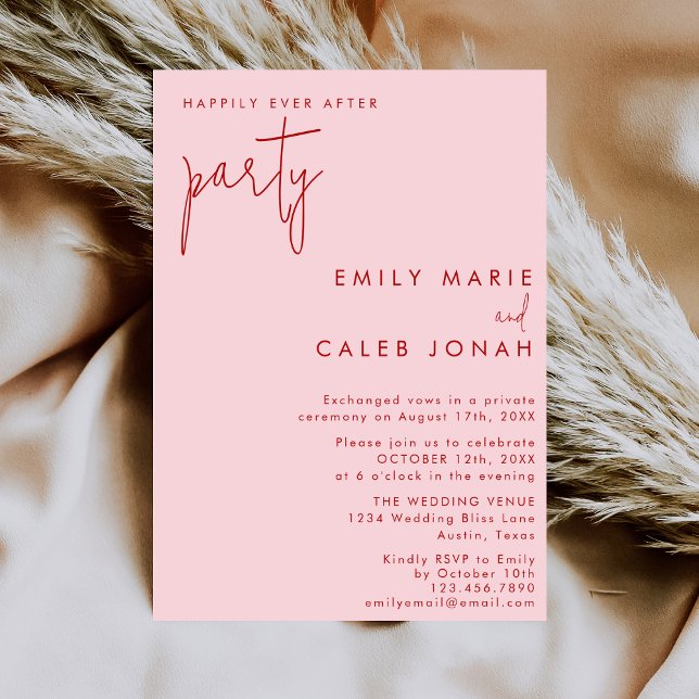 Pink Red Happily Ever After Wedding Reception Invitation (Creator Uploaded)