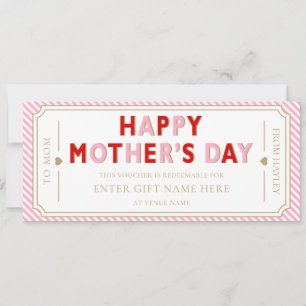 Pink Red Happy Mother's Day Gift Voucher Card