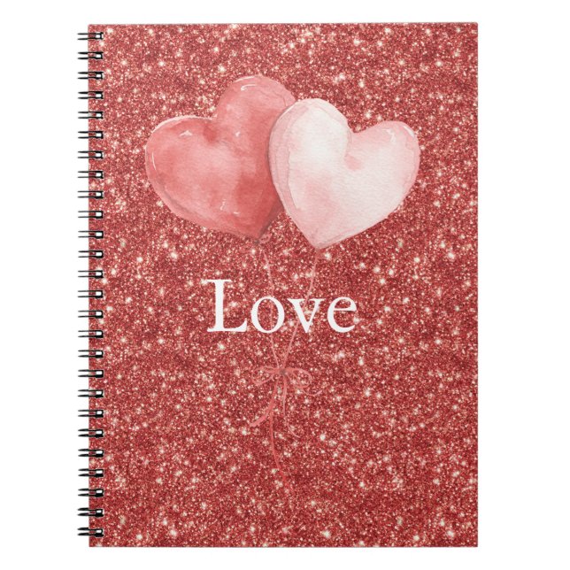Pink Red Heart Balloons Glitter   Notebook (Front)
