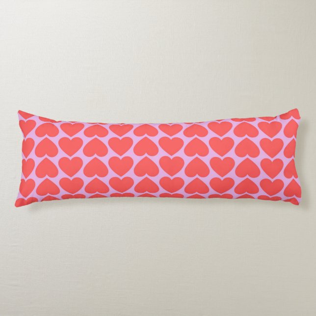Pink Red Heart Grid Y2K Pattern Body Cushion (Front)