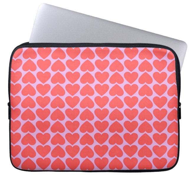 Pink Red Heart Grid Y2K Pattern Laptop Sleeve (Front)