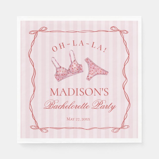 Pink & Red Heart Lingerie Bachelorette Panty Party Napkin (Front)