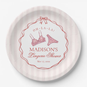 Pink & Red Heart Lingerie Shower Panty Party Paper Plate