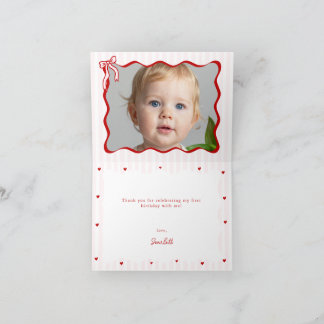 Pink Red Heart Little Sweetheart Birthday Photo Thank You Card
