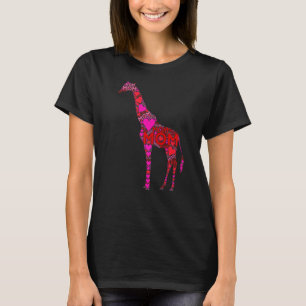 Pink Red Heart Love Mum African Giraffe Mama Moth T-Shirt