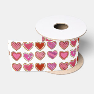 Pink Red Heart Sugar Cookie Valentine's Day Ribbon Satin Ribbon