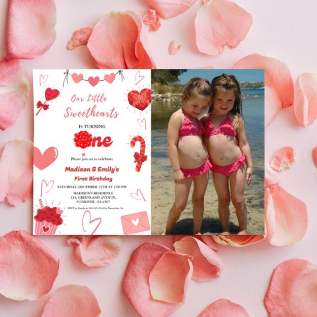 Pink & Red Heart Valentine Twin First Birthday  Invitation (Creator Uploaded)