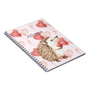 Pink Red Hearts Balloons Hedgehog Notebook
