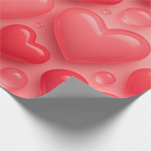 Pink & Red Hearts Bubble Pattern Wrapping Paper