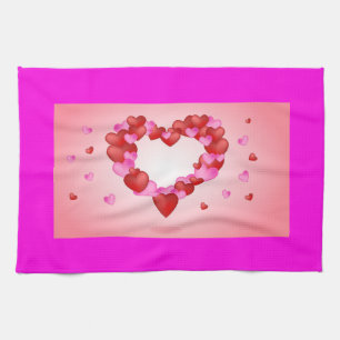 Pink - Red Hearts Kitchen Towels