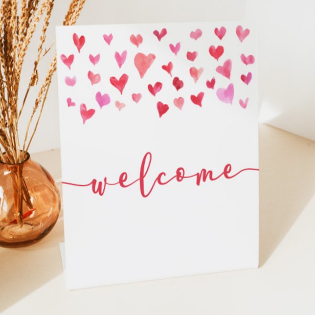 Pink Red Hearts Mini Welcome Table Party Sign (Creator Uploaded)