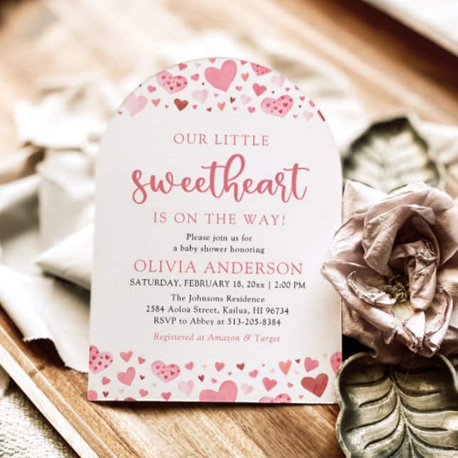 Pink Red Hearts Our Little Sweetheart Baby Shower Invitation (Creator Uploaded)