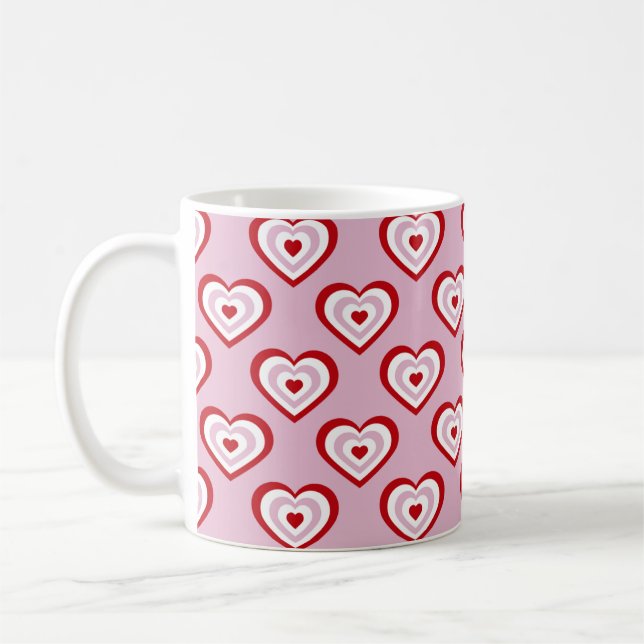 Pink Red Hearts Pattern Coffee Mug (Left)