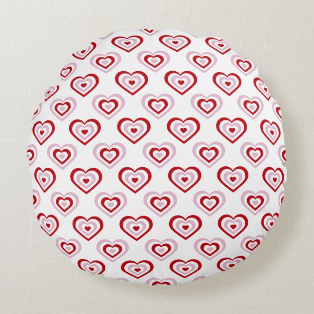 Pink Red Hearts Pattern Round Cushion (Front)