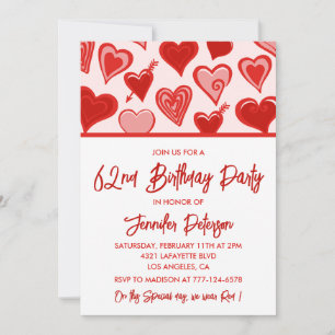 Pink Red Hearts Pattern Simple 62nd birthday  Invitation