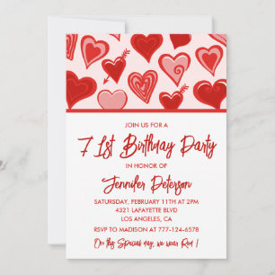 Pink Red Hearts Pattern Simple 71st birthday Invitation
