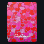 Pink Red Hearts Patterns Glitter Monogram Name iPad Pro Cover<br><div class="desc">Printed with romantic pink and red hearts patterns in glittery background with text template for name!</div>