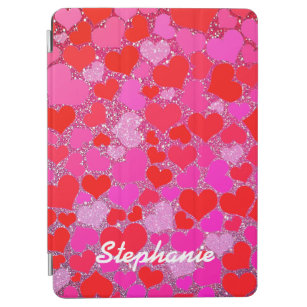 Pink Red Hearts Patterns Glitter Monogram Name iPad Air Cover