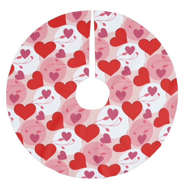 Pink & Red Hearts Romantic Valentines Day Pattern Brushed Polyester Tree Skirt (Front)