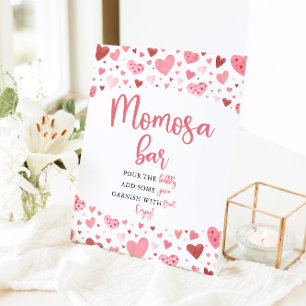 Pink Red Hearts Valentine Baby Shower Momosa Bar Pedestal Sign