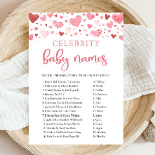 Pink Red Hearts Valentine Celebrity Baby Name Game Invitation