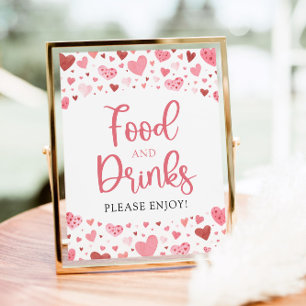 Pink Red Hearts Valentine Food and Drinks Sign
