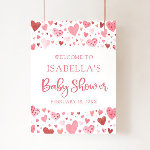 Pink Red Hearts Valentine Sweetheart Baby Shower Poster