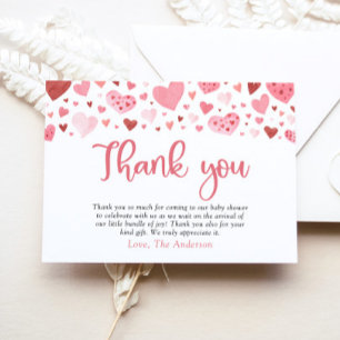 Pink Red Hearts Valentine Sweetheart Baby Shower Thank You Card
