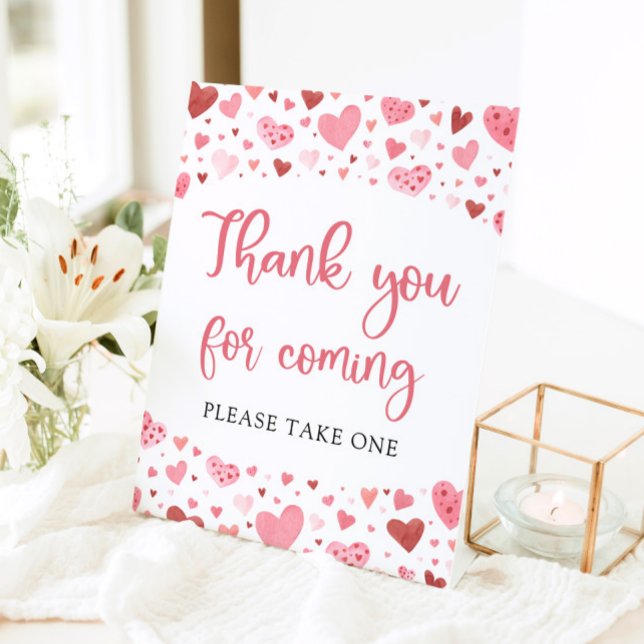 Pink Red Hearts Valentine Thank You For Coming Pedestal Sign (Creator Uploaded)