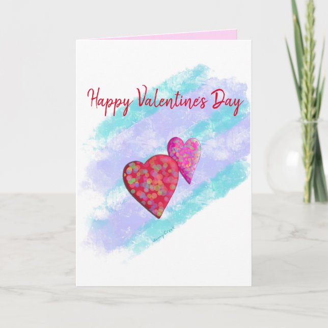 Pink & Red Hearts Valentine's Day Card (Front)