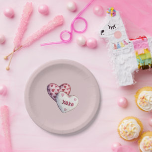Pink Red Hearts XOXO Birthday Paper Plate